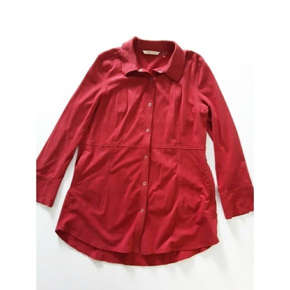 Soft Surroundings Red Long Sleeve Tunic Top with Snaps Pockets Extra Soft Size M